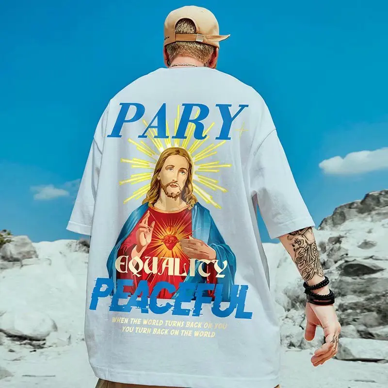 

European and American fashion brand fat men's wear large short sleeve national fashion loose and fat T-shirt trend half sleeve