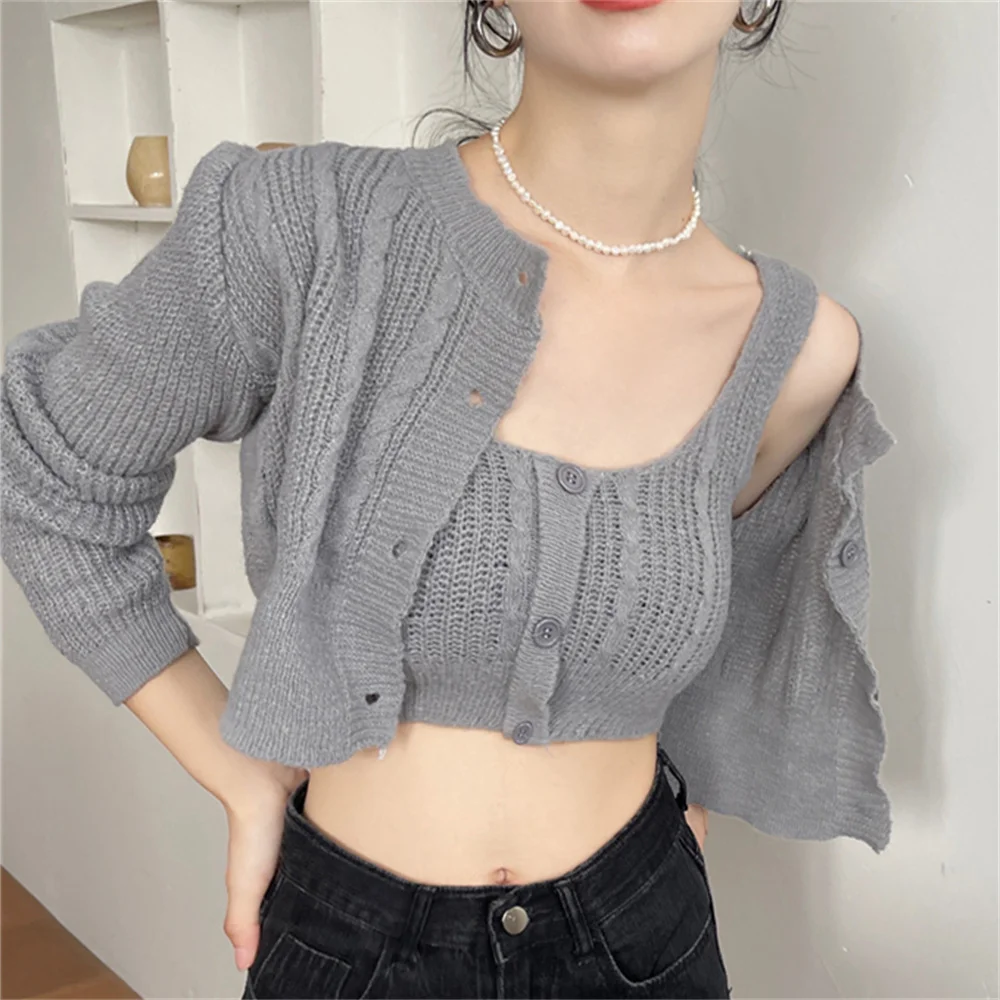 

Alien Kitty Women Autumn Sweaters With Knitted Tank Tops Slim 2022 Chic Cardigans Casual Office Lady Streetwear High Waist