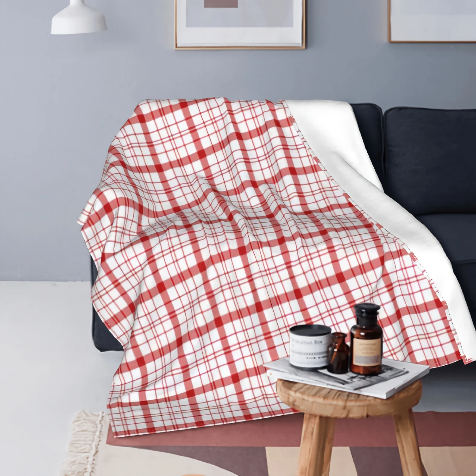 

Couch Red And White Check Plaid Blanket Super Soft Cozy Plush Microfiber Fluffy Blanket Lightweight Warm Bed