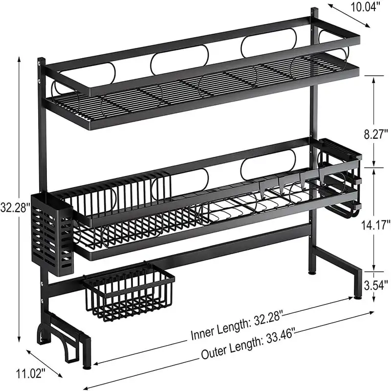 

Rack,3 Tier Dish Drying Drainer Rack,Ideal for Kitchen Organizer with One Over The Sink Drainer,Cutboard Stand,Utensils Holder,G