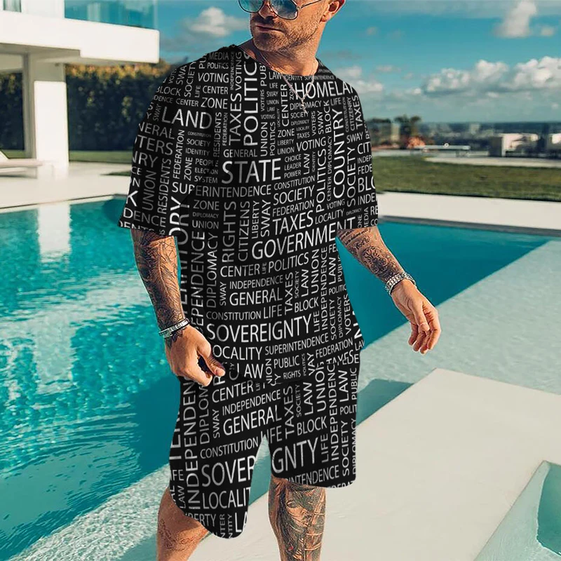 Summer Men Tracksuit 2 Piece Set Round Neck Sleeved T Shirt Sportswear Oversized Outfit Casual Streetwear Fashion Male Clothing