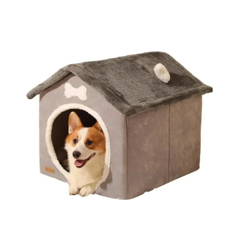 

Складной домик для собак, кровать-будка, закрытая теплая плюшевая кровать-гнездо для сна со съемной подушкой, домик для домашних питомцев дл...