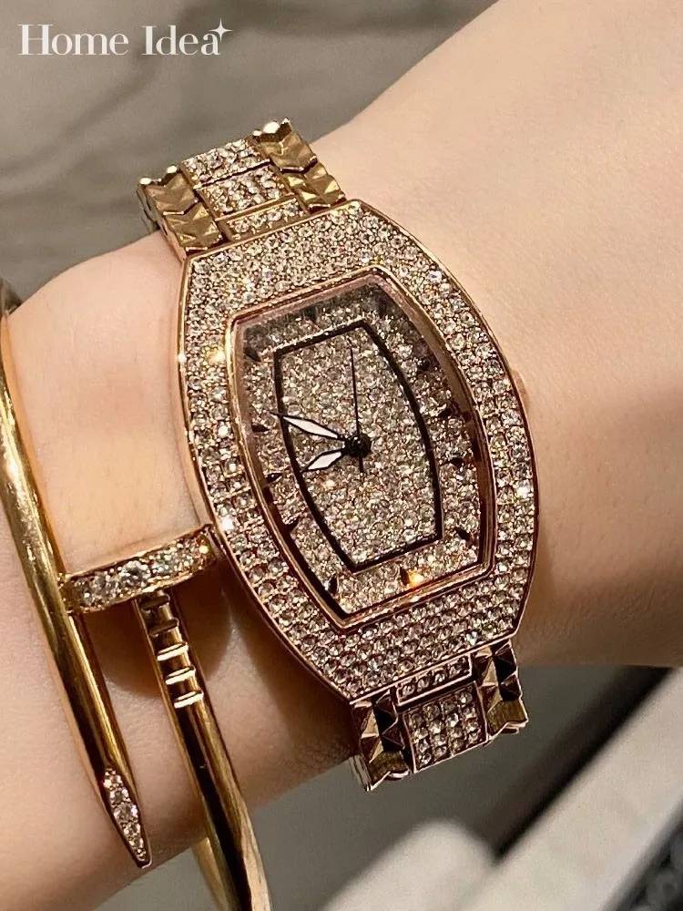 Elegant Office Ladies Shiny Diamonds Watch Stainless Steel Silver Gold Plated Quartz Wristwatch Fashion Brand Watches