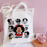 kawaii shopping bag mafalda cute anime harajuku canvas bag tote bag lady handbag large capacity shopper bag casual shoulder bag