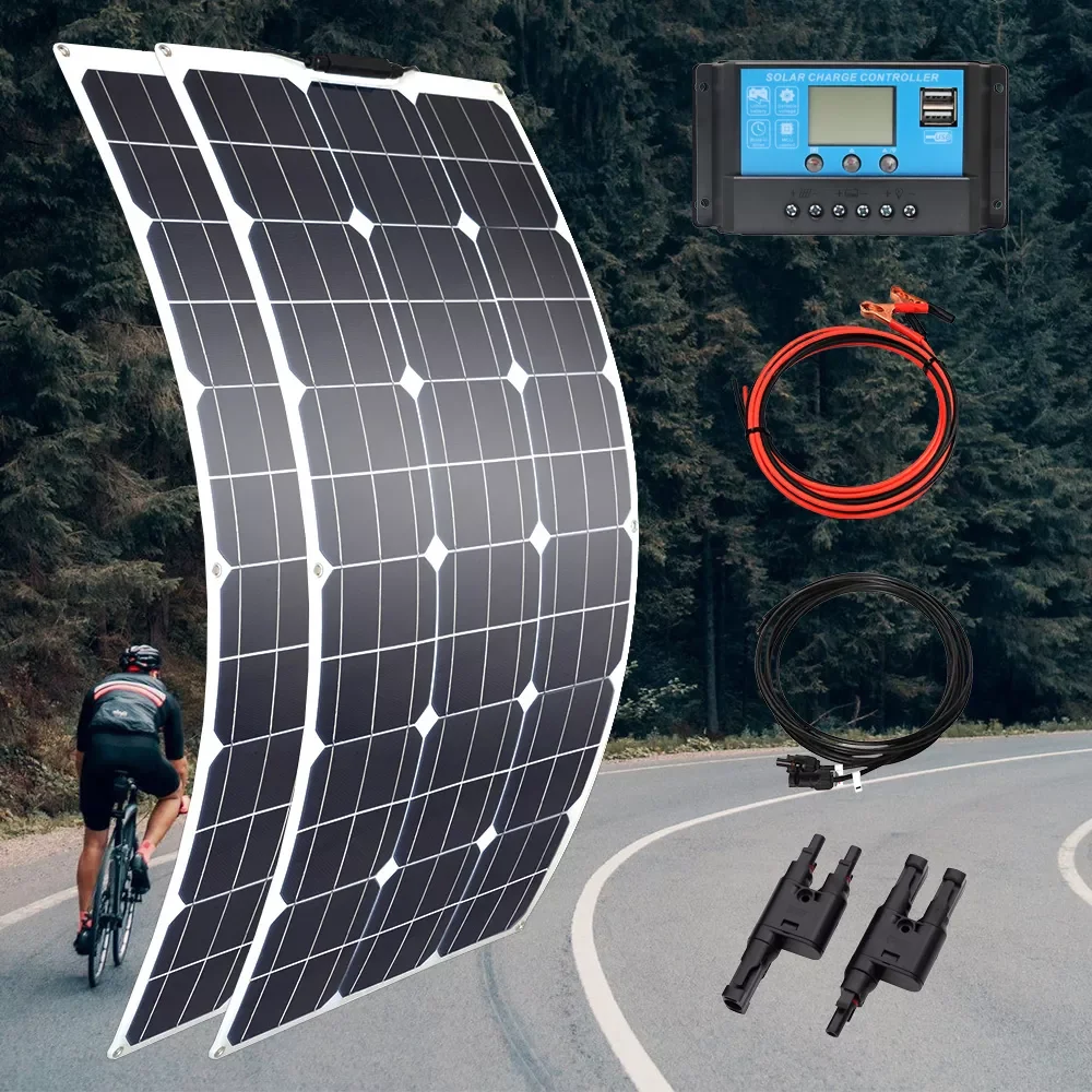 

2023NEW 100w 200w 300w 400w Flexible Solar Panel High Efficiency 23% PWM Controller for RV/Boat/Car/Home 12V/24V Battery Charger