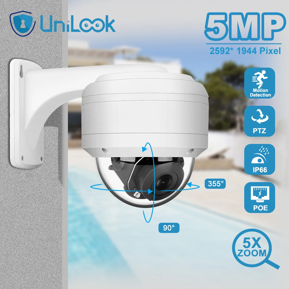 unilook 5mp ptz poe dome camera 5x zoom outdoor 4k 8mp dome speed ip security one way audio video surveillance camera ir 25m free global shipping
