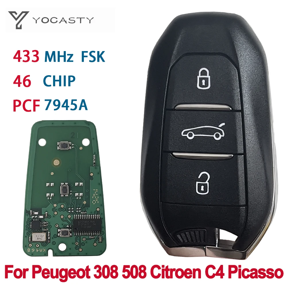 Yocпластика с 3 кнопками 433 МГц PCF7945 ID46, смарт-ключ без ключа для PEUGEOT 308 508 CITROEN C4 DS4 DS5 Picasso 2010 2012 2014 2015 2016