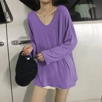 oversized t shirt korean fashion solid color v neck loose long sleeve shirt casual womens long sleeve top harajuku tops