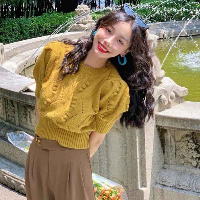 

Pullovers Women Spring Hollow Out Sweet Tender Fashion Knitted Female All-match Vintage Casual Simple Daily Temperament New Hot