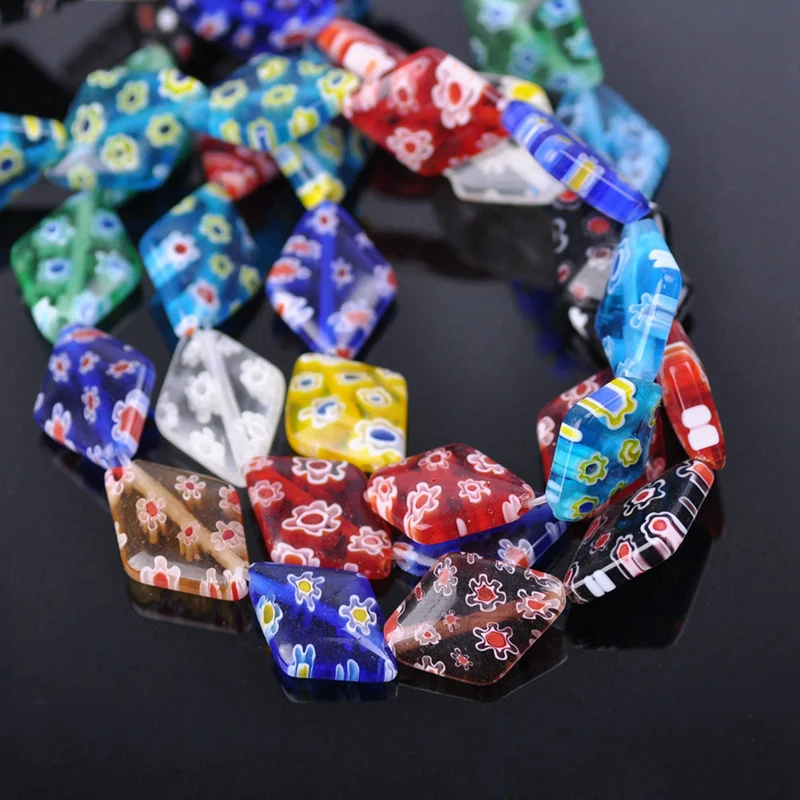 

10pcs Rhombus Shape 14x10mm 18x13mm Mixed Flower Patterns Millefiori Glass Loose Crafts Beads Lot for DIY Jewelry Making Finding