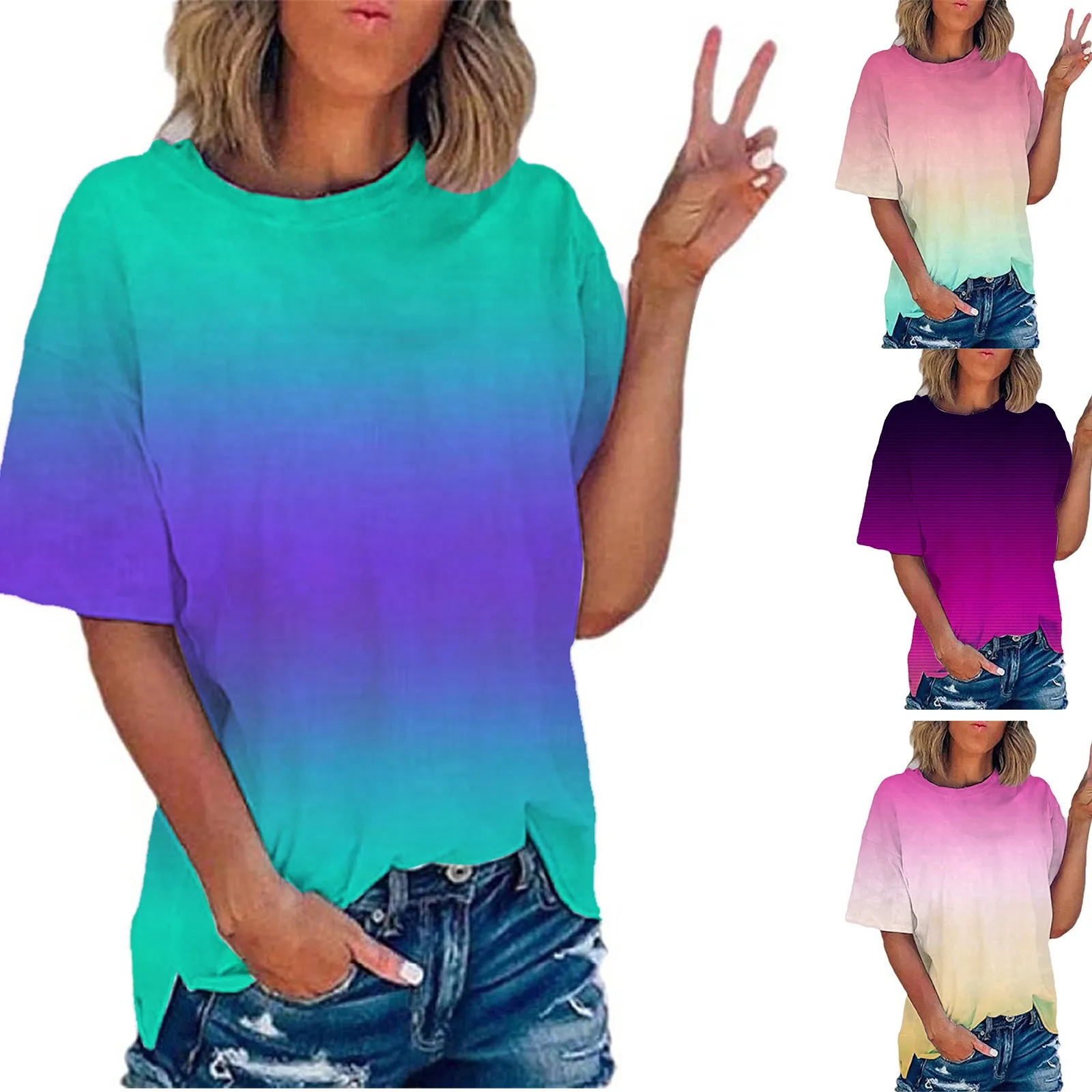 

Женская туника с градиентным принтом, летний топ с длинным рукавом, 2023