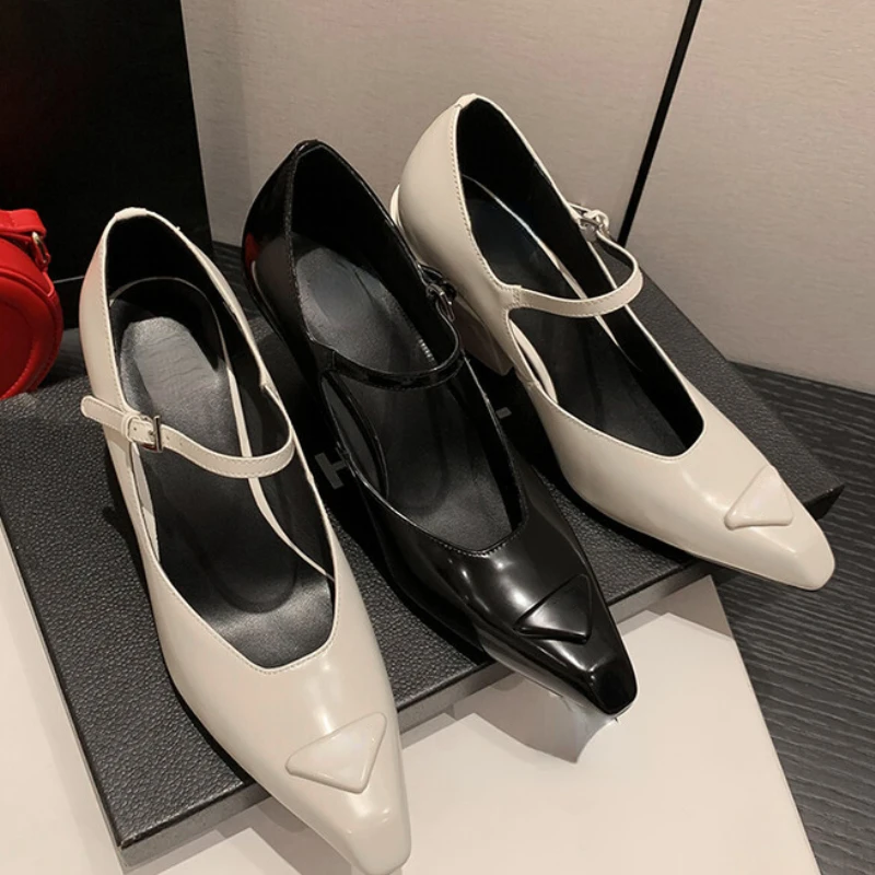 

Туфли женские винтажные из воловьей кожи, высокий каблук с пряжкой и ремешком, квадратный носок, высокий толстый каблук, туфли-лодочки, весн...