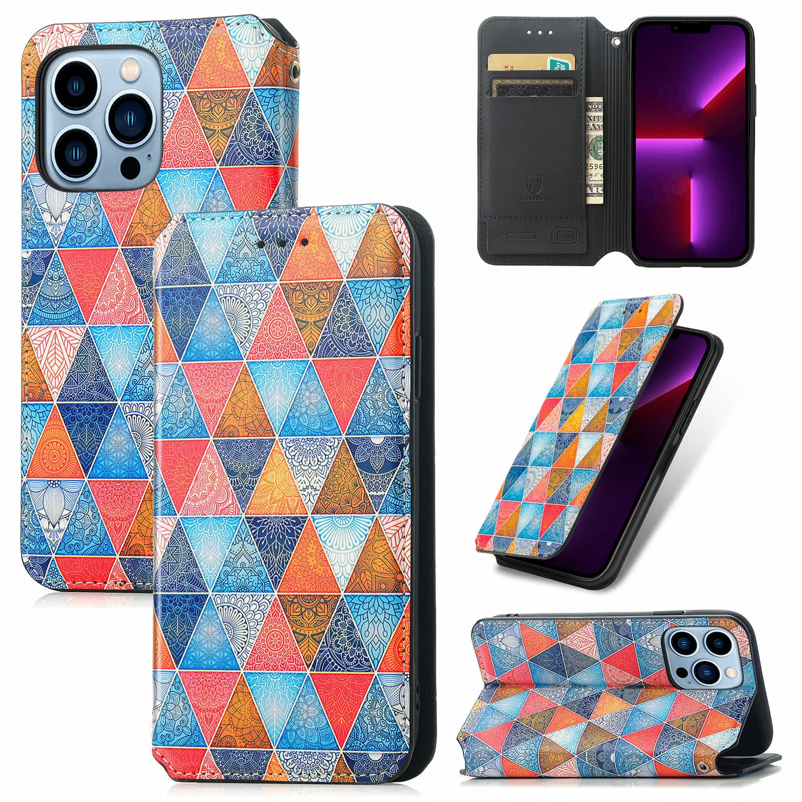 Magnetic Flip Leather Case For iPhone 14 Pro MAX 13 XR XS MAX 11 12 13 mini 8 7 6 6S Plus SE 2022 Graffiti Colorful phone case enlarge
