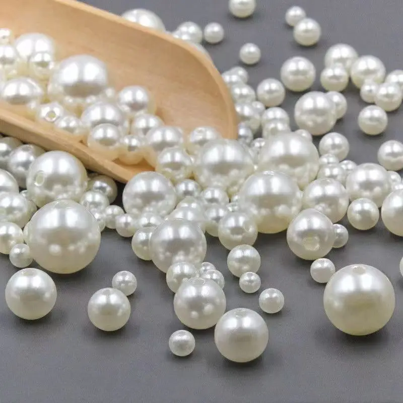 

imitation pearl loose beads diy decorated with perforated through-hole pure white rice white pearls 6-14mm round beads jewel