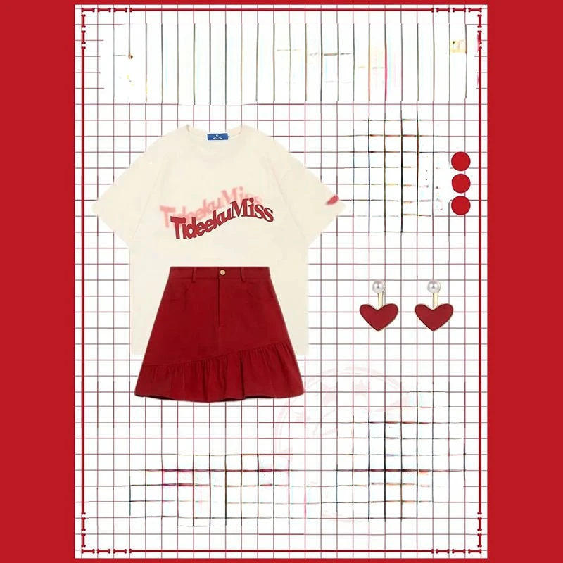 

Женский винтажный Костюм-двойка, футболка с коротким рукавом и юбка с высокой талией, модель Y2K на лето, 2023