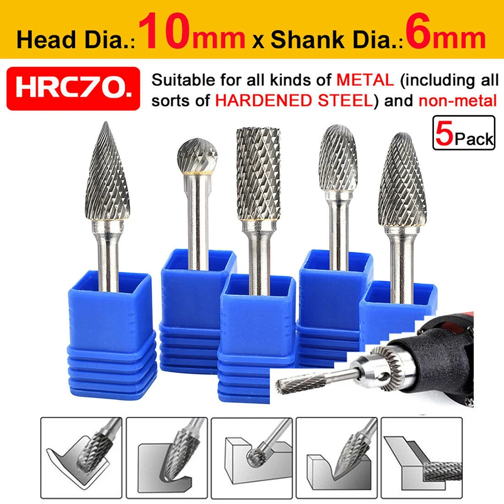 

High Strength Tungsten Carbide Rotary burr Drill Bits burr 5PCS 1 Set 10mm 1/4in Tungsten Rotary Burr