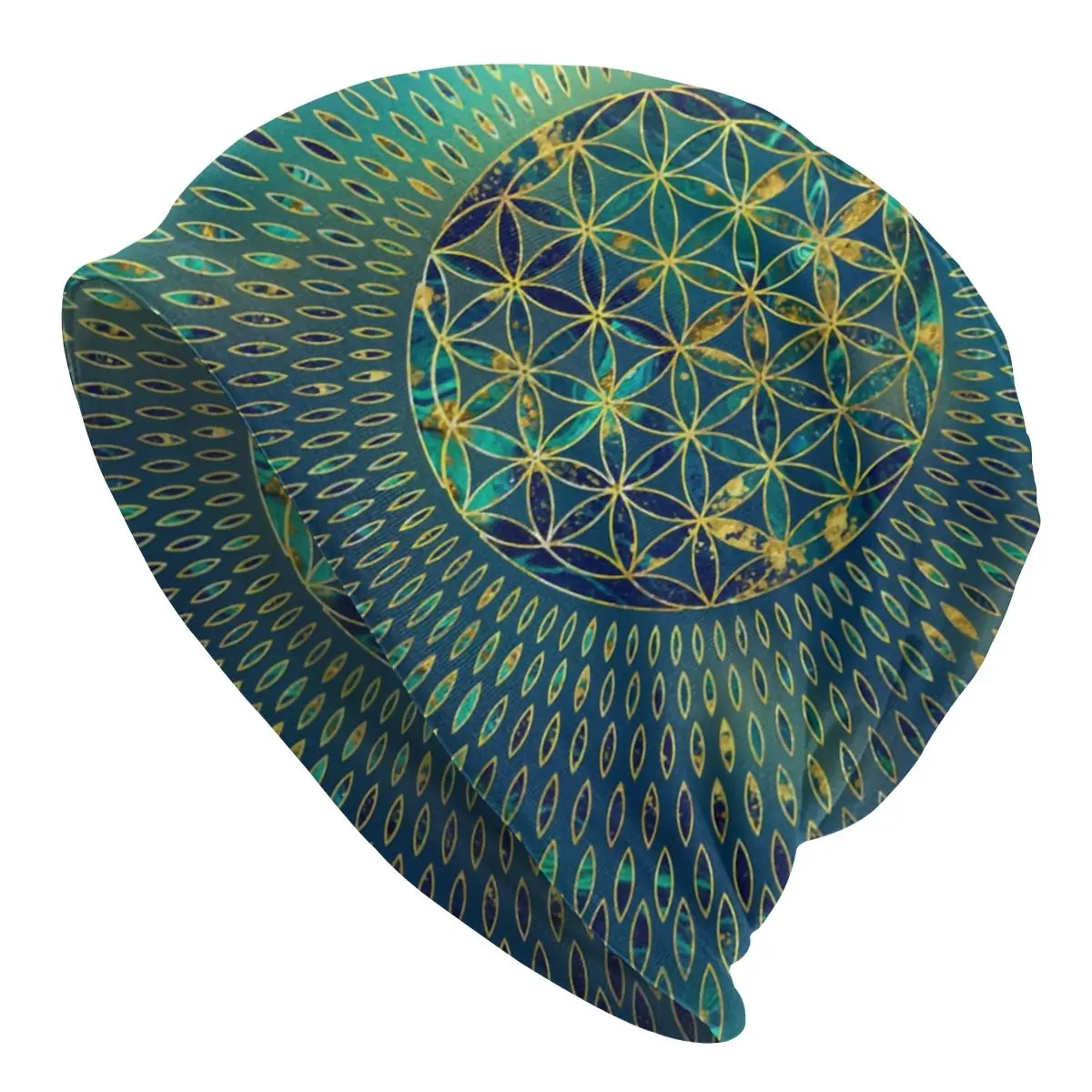 

Flower Of Life Marble And Gold Bonnet Homme Hip Hop Knitting Hat For Women Men Winter Warm Mandala Beanies Caps