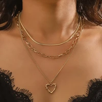 3pcsset hip hop multilayer metal chain neckalces for women fashion love heart pendant chokers necklaces lady collarbone chain