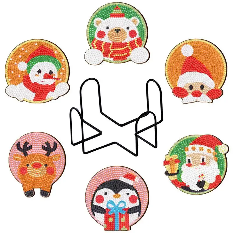 

6 шт. рождественские алмазные художественные подставки, рождественские алмазные подставки с держателем, бриллиантовые подставки для начинающих, взрослых, детей