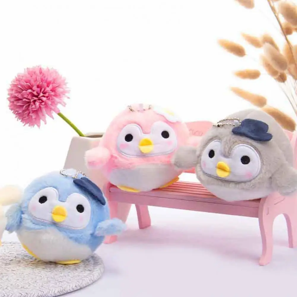 Vintage Stuffed Doll Keychain PP Cotton Plush Pendant Soft Elastic Little Penguin v | Keychains