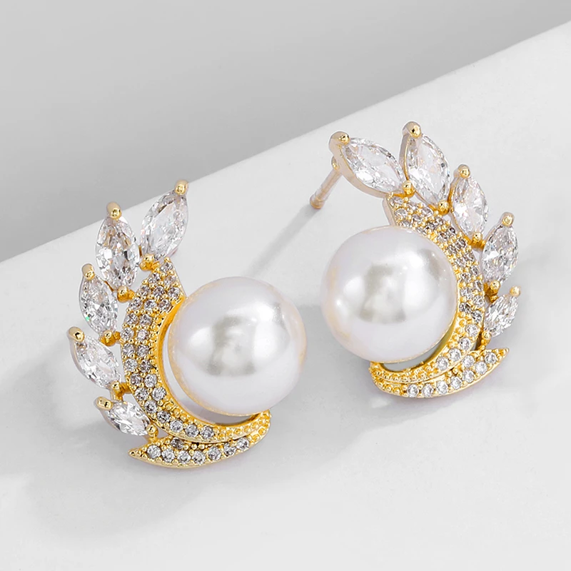 

New Classic Big Simulated Pearl Stud Earrings for Women Luxury Waterdrop Cubic Zirconia Weddings Jewelry Gifts