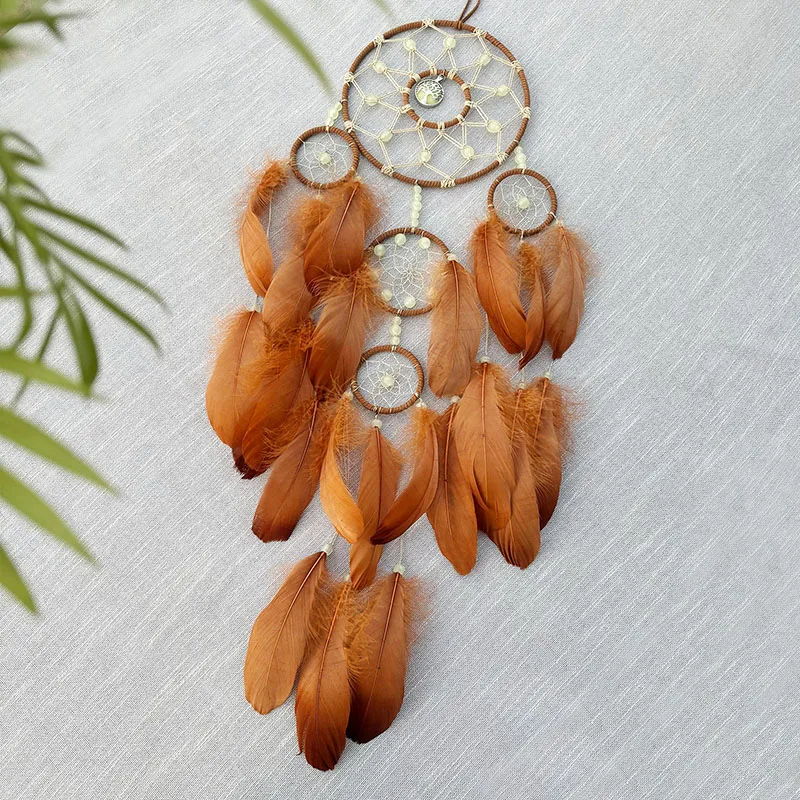 Ловец снов плетеные вручную красные перья колокольчики подвесные украшения для