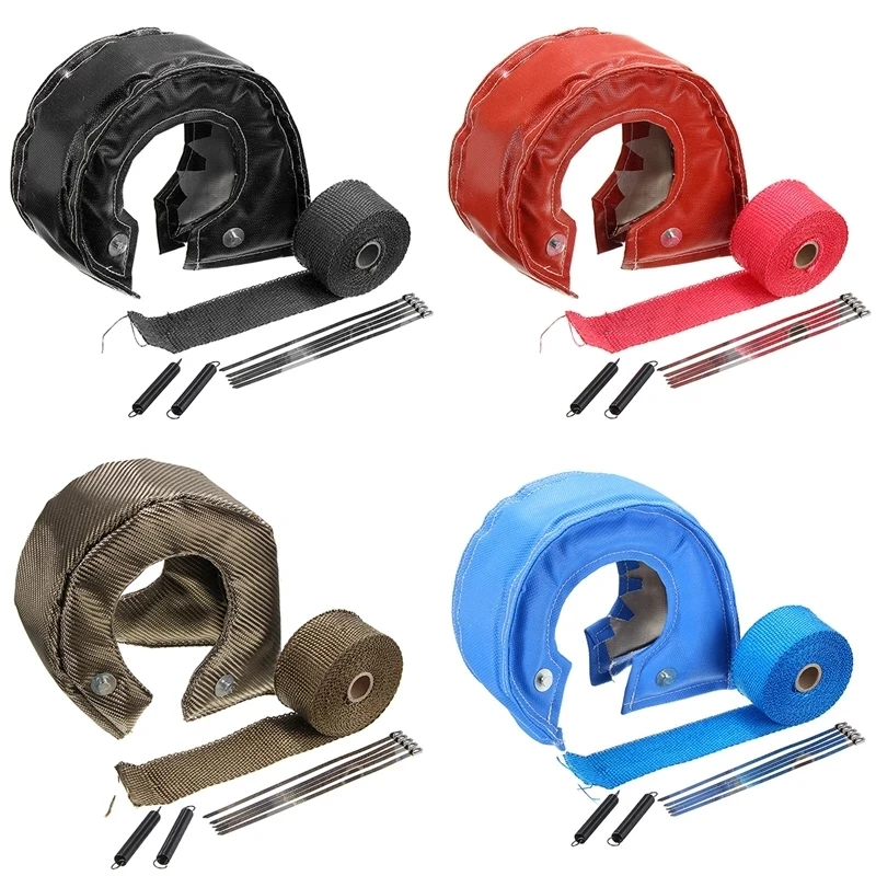 

1 Set T4 Racing Turbo Heat Blanket Cover + 5cm*5m Exhaust Pipe Manifold Downpipe Wrap Red /Black /Blue /Titanium Turbos