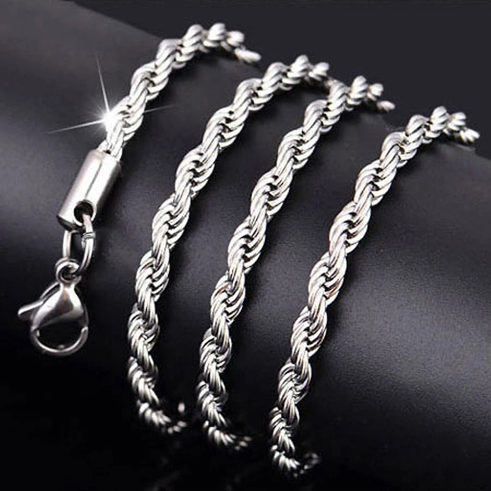 

Trendy Women Men Silver-plated Necklace with Printed 2mm 3mm 4mm Twisted Rope Chain Necklace Fashion Jewelry Charms Twist Chain