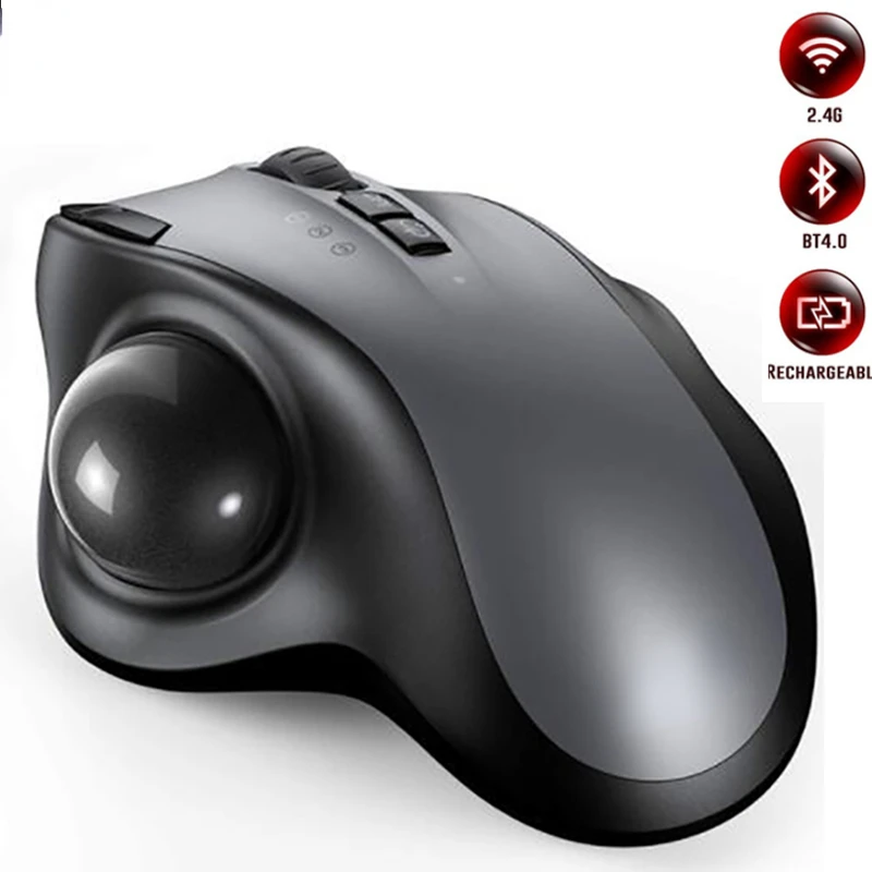 

New Fashion Comb Bluetooth+2.4G Trackball Mouse Ergonomic Mice Rechargeable Wireless Mouse for Mac Gamer 2400DPI Gaming Mause