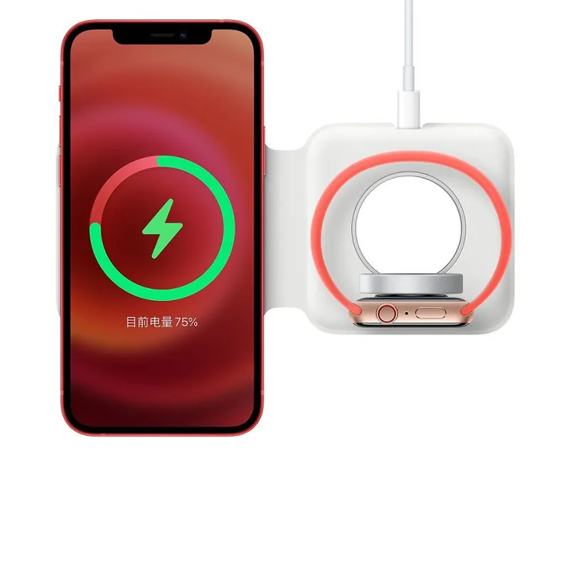 15W Magnetic Wireless Charger For iPhone 12 13 14 Xiaomi Huawei Smart Apple iWatch With LOGO Folding Double Fast Charging Base