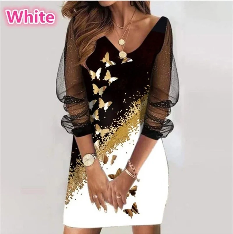 Women's Spring Sexy See-through Long-sleeved Sequin Skirt Office Party Slim Knee-Length Dresses