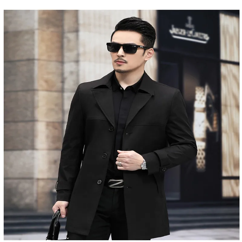 Brand Business Long Trench Coat Men 2022 New Spring Autumn Single Breasted Large Size Coat Professional Wear Casual Black Jacket