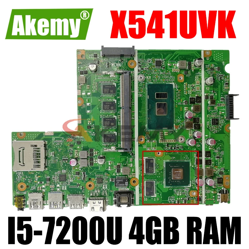 

Akemy X541UVK Laptop Motherboard For Asus X541UJ X541UVK X541UV MainBoard W/ I5-7200U 4GB RAM (V2G) Free Board