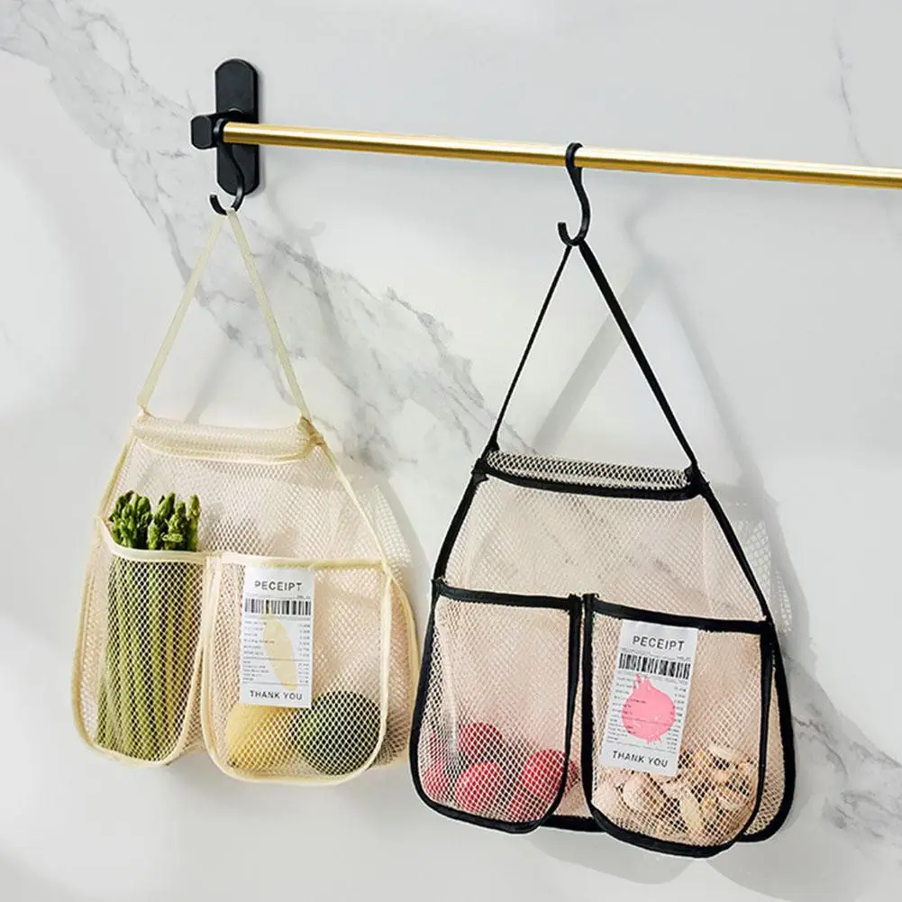 

Storage Bags Reusable Wall Mount Mesh Onion Potatoes Bag And Garbage Dispenser Vegetable Kitchen Organization Fruit O8A9