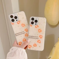 for iphone 13 11 pro max silicone phone case orange heart letter phone case for iphone 11 12 13 cover with glitter lens sticker