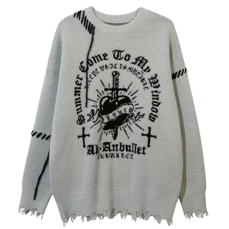 

Джемпер мужской в стиле оверсайз, трикотажный свитер в стиле хип-хоп, с надписью сердец, модная уличная одежда в стиле Харадзюку, Повседневный пуловер, осень