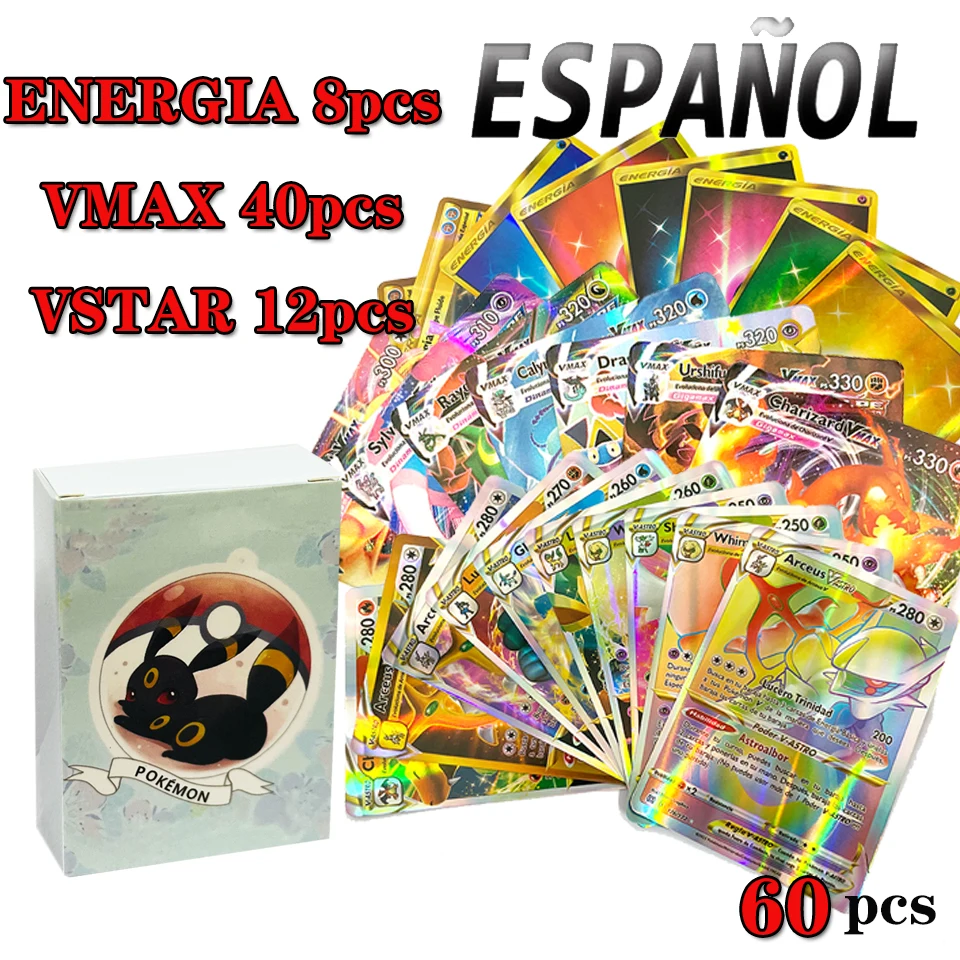 

60-400Pcs Spanish Pokemon Cards Shining TAKARA TOMY Cards Game EX TAG TEAM VMAX GX V MAX Battle Carte Trading Children Toys