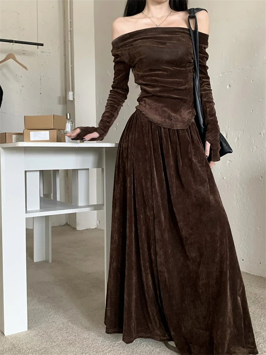 Женский облегающий бархатный костюм PLAMTEE элегантные винтажные Осенние футболки