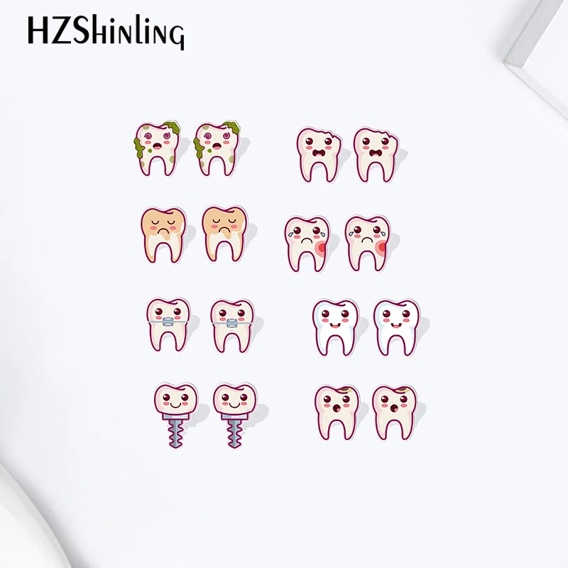 2022 Dental Health Tooth Acrylic Resin Earrings Epoxy Handmade Jewelry Gifts Friends