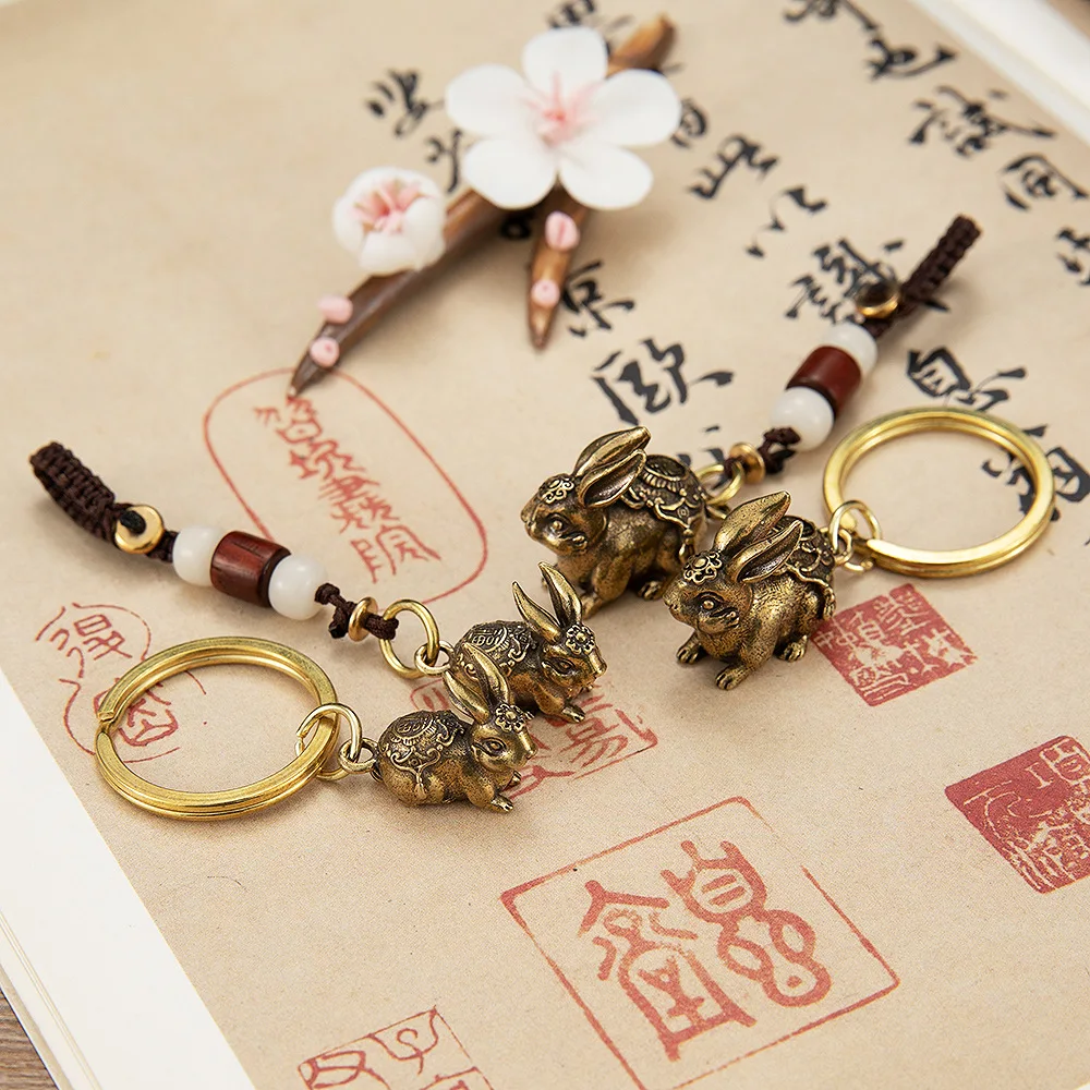 

Зодиак из латуни, брелок в виде кролика, стерео, в виде кролика, плетеная веревка, автомобильные брелки, брелок, подвеска