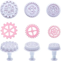 3pcs plastic gear shape plunger fondant cutter cake decorating tools cookie baking mold decorating accessories sugarcraft
