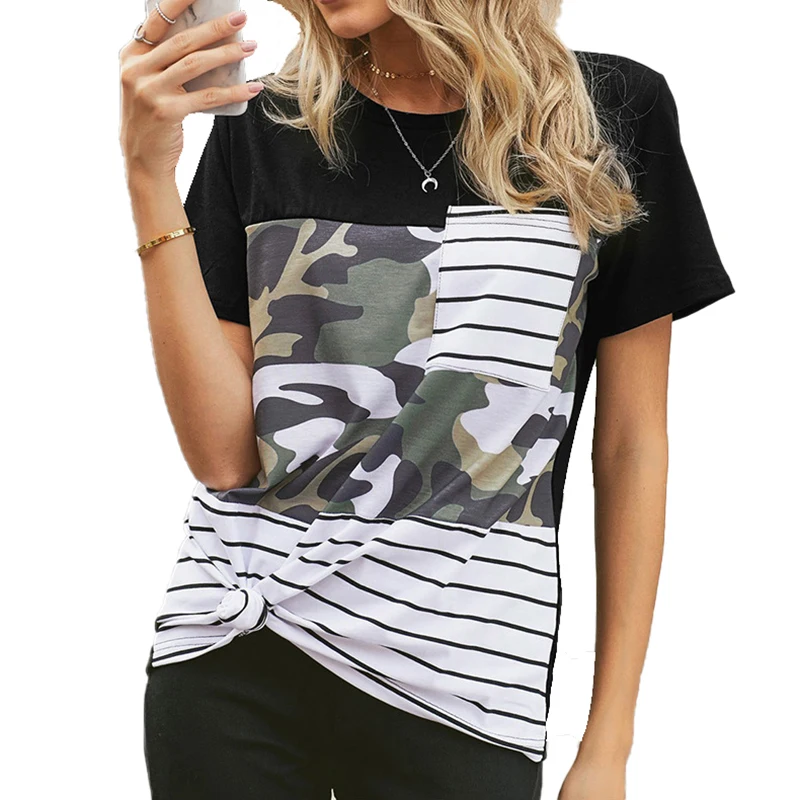 

Женская футболка с коротким рукавом, камуфляжный пуловер с круглым вырезом и леопардовым принтом, лето 2023