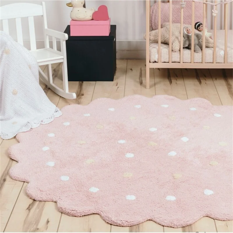 Cute Biscuits Dots Mats Cotton Children Baby Play Mat Round Carpet Kids Playmat Newborn Photography Props Living Room Carpet