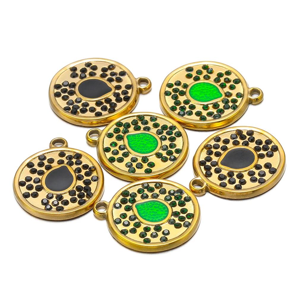 

5pcs Stainless Steel Enamel Black Zircon Charms Pendants for Crafts Jewelry Findings DIY Necklace Supplies Earrings Making