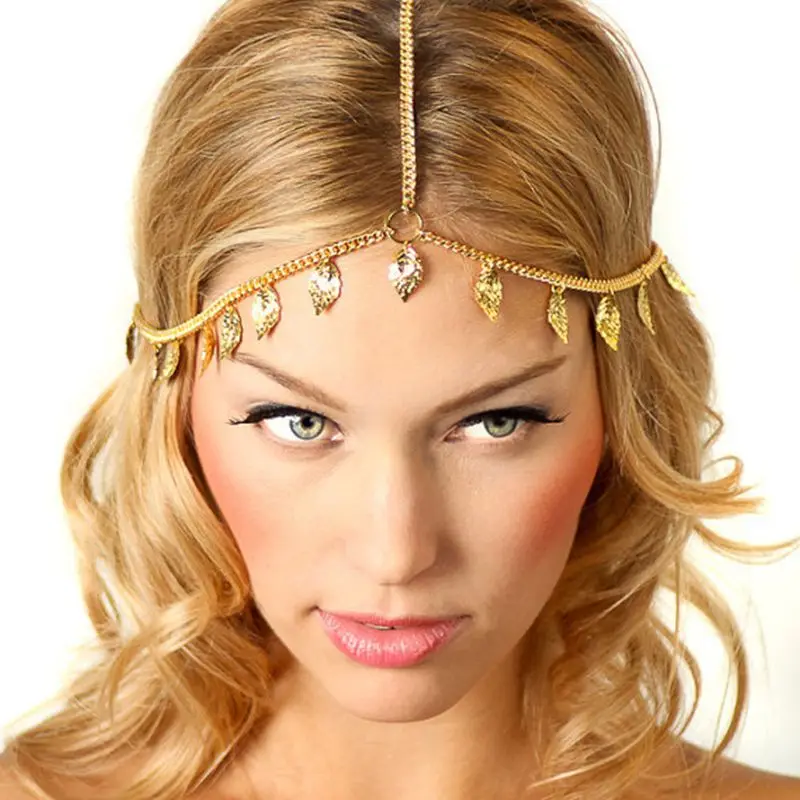 

Womens Girls Vintage Metal Alloy for Head Chain Bohemia Headband Gold Leaves Tas Dropship