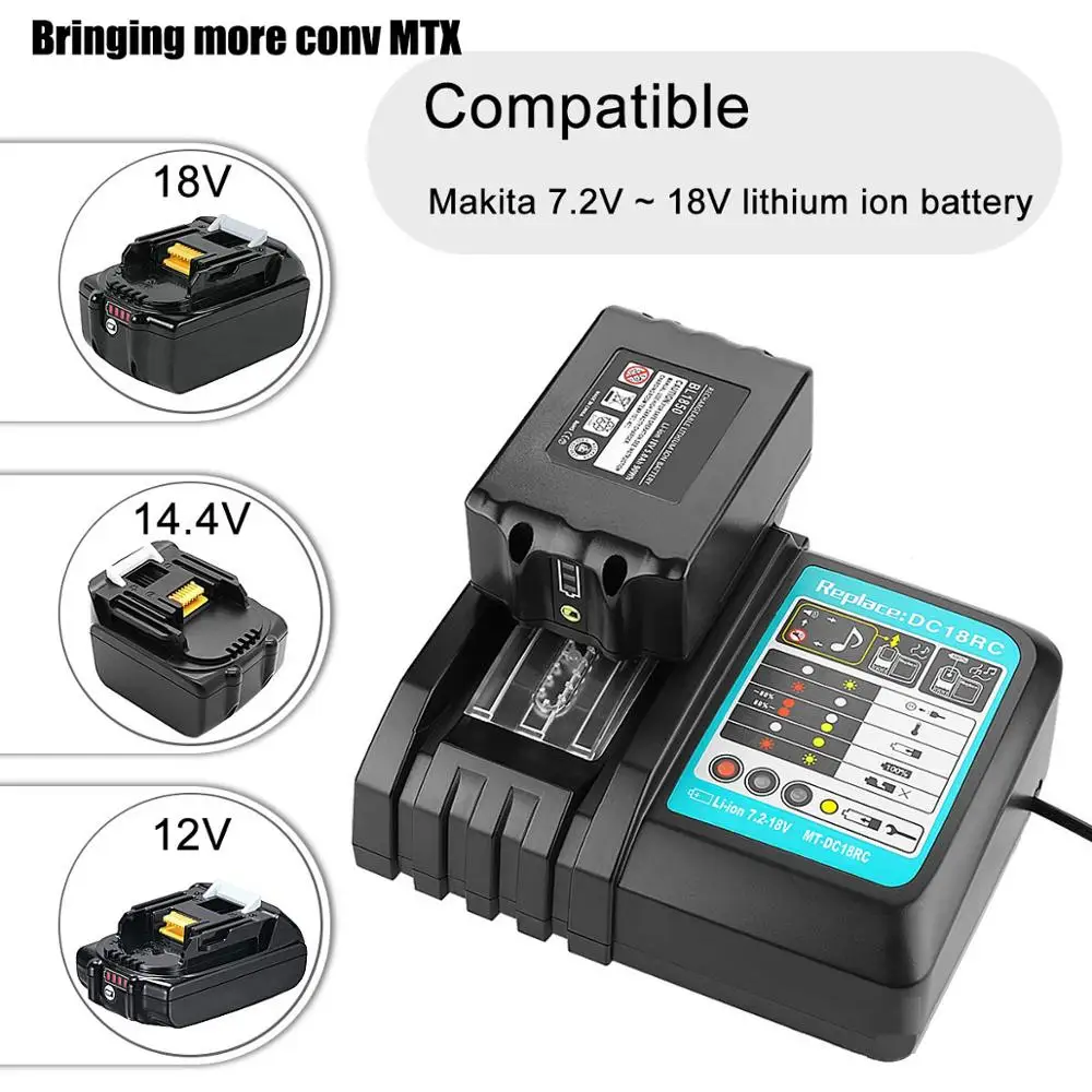 

Li-ion Battery Charger Replacement Power tool Battery Charger for Makita 7.2V -18V BL1830 Bl1430 DC18RA DC18RC EU PLUG+ USB Port