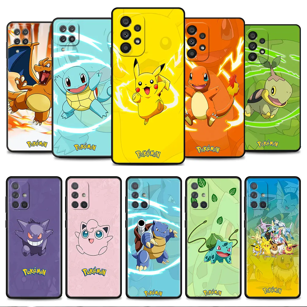 

Case For Samsung Galaxy A52 A12 A32 A51 A21s A71 A13 A53 A22 A31 A72 A03 A02s A41 Black Phone Shell Pokemon Pikachu