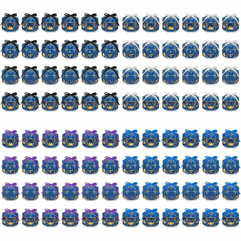 

24PCS Gable Boxes and Gift Wrap Ribbons Eid Party Treat Boxes 6.88x5x3.5Inch new arrival