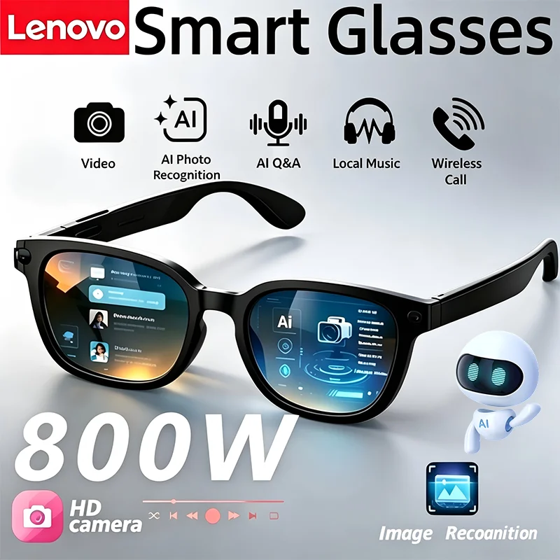 Фото Умные очки Lenovo AI с HD-камерой 800W, Bluetooth, распознаванием звонков, видео и музыкой – идеально для активного отдыха и повседневной жизни. Новинка 2026 года. №1