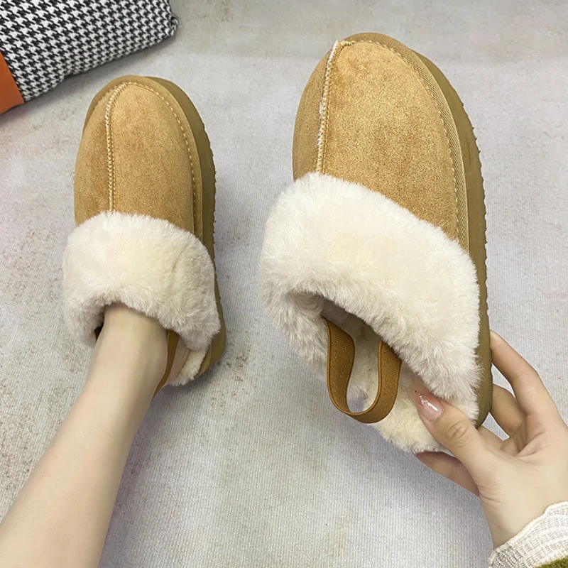 

Slides Women New Fashion Winter Plush Cotton Slippers Women Flats Shoes Platform Casual Home Suede Fur Warm Slingback Flip Flops